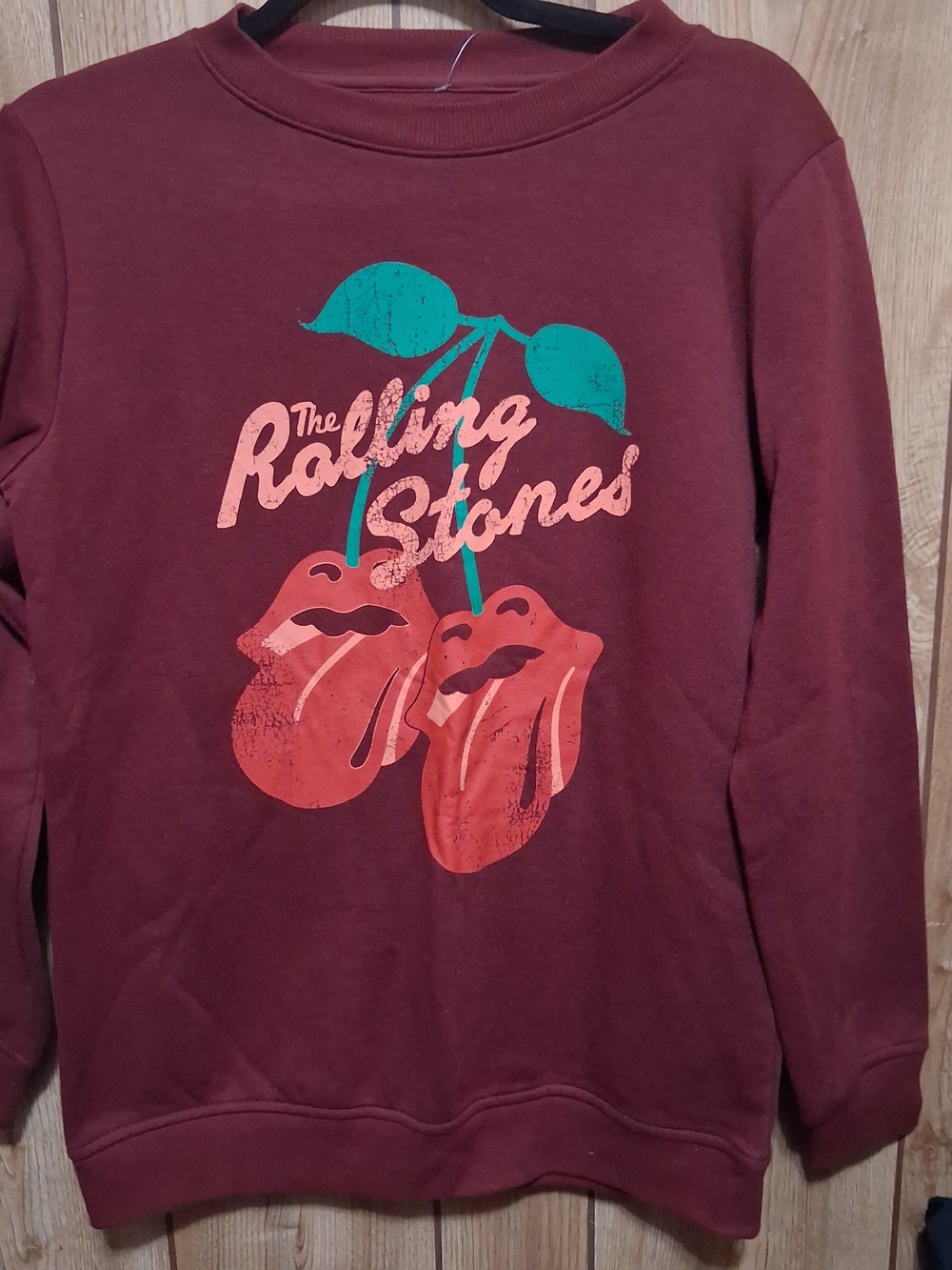 New Rolling Stones Cherry Graphic Sweatshirt Sm Maroon Indie Sleeze Cabincore